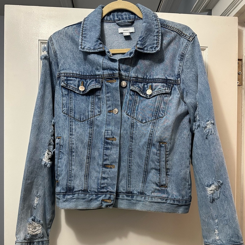 Womens Forever 21 Ripped Denim Jacket